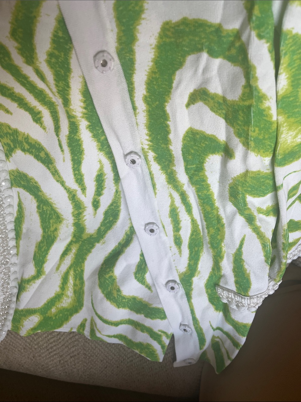 berek White and Lime Green Zebra-Print Cardigan and tank with Beaded Trim - Picture 4 of 9